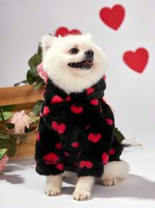 PETSIN Sudadera Con Capucha Peluda De Color Rojo Y Negro Para El Día De San Valentín Con Patrón De Corazón - Multicolor - Ver 4