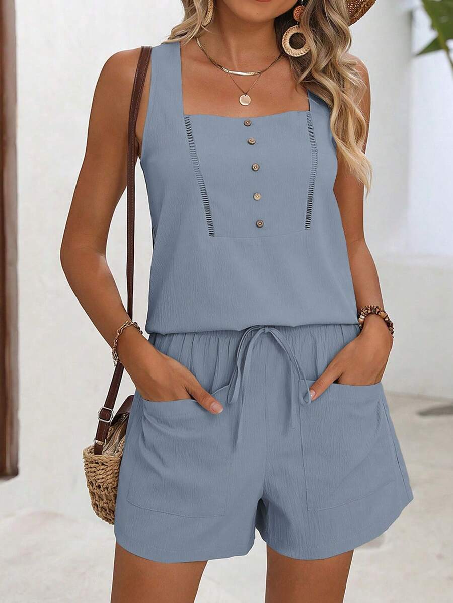 Breezaya 女士方領無袖背心和短褲套裝 - 霧霾藍 - 查看 1