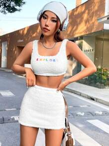 SHEIN EZwear 白色及刺繡花卉女裝套裝 - 白色 - 查看 6