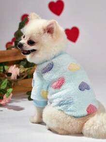 PETSIN 情人節1件淺藍色心形印花法蘭絨寵物毛衣（無帽）,保暖功能 - 彩色 - 查看 2