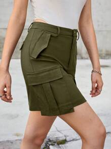 SHEIN EZwear Flap Pocket Side Cargo Skirt - Army Green - View 5