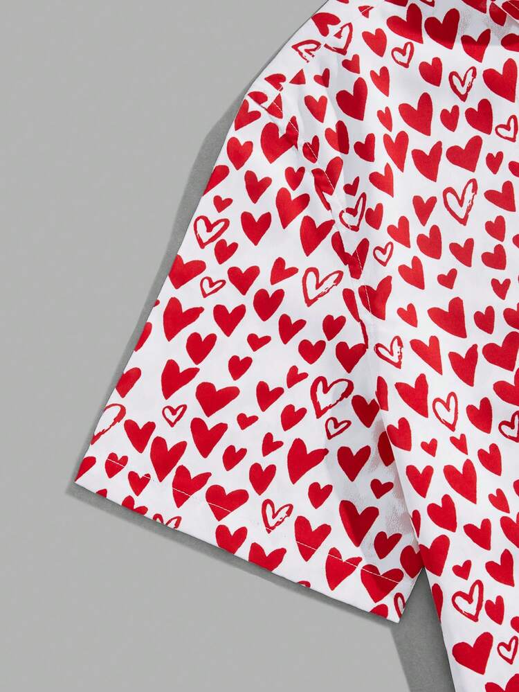 Men's All Over Heart Printed Woven Casual Shirt