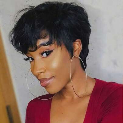 Short Pixie Cut Human Hair Wig With Bangs