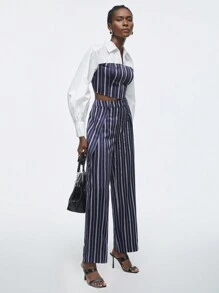 Maija 女士條紋直筒褲 - 藍色 - 查看 6