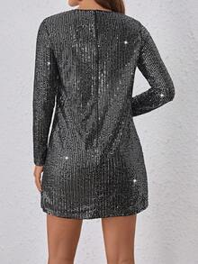 SHEIN Clasi Women's Long Sleeve Sequined Dress - Black - View 2