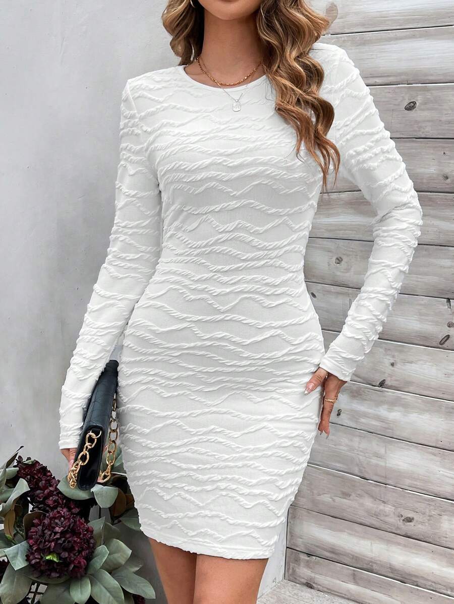 SHEIN Clasi Women's Solid Color With Textured Fabric Bodycon Dress - White - View 1