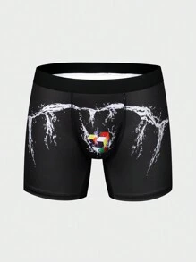 男士立方體圖案印花平口內褲 - 黑色 - 查看 1