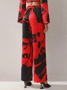 S Essence Drawstring Waist Satin Wide Leg Pants - Multicolor - View 2