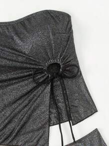 SHEIN Swim Women's Strapless Bikini Set - Black - View 4