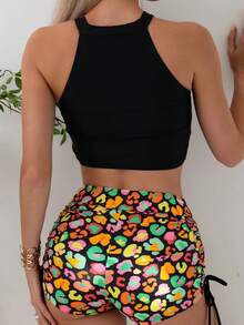 SHEIN Swim 女士豹紋勾頸比基尼套裝 - 彩色 - 查看 2