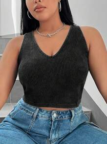 SHEIN EZwear 女士加大號貼身短款背心 - 黑色 - 查看 1