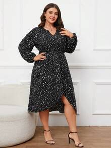 圓點印花大尺寸缺角領口連身裙 - 彩色 - 查看 3