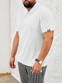 Manfinity VCAY Kích thước lớn Nam Textured Dệt kim Giải trí Áo polo - trắng - Xem 3