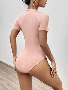 SHEIN Unity 女士v領短袖連體衣 - 粉色 - 查看 2