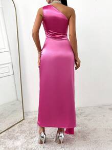 SHEIN Cottnline Women's One Shoulder Ruffle Cocktail Party Dress - Pink - View 2