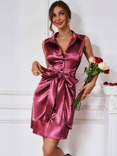 SHEIN Clasi Vestido De Mujer Sin Mangas De Estilo De Vendaje De Satén