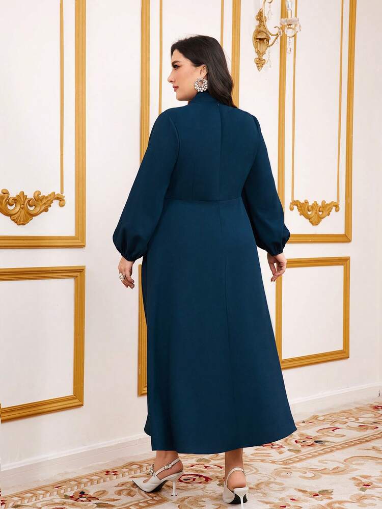 Plus Size Women'S False Tie Lantern Sleeve Arabian Dress