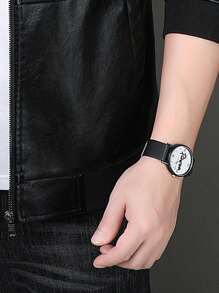 男士字母設計拉鍊前短毛絨夾克,帶徽章細節 - 黑色 - 查看 3