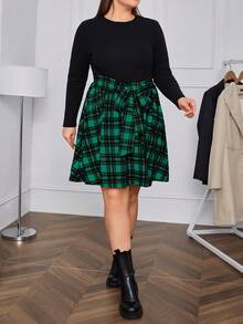 SHEIN Essnce Kích thước lớn Của phụ nữ Kẻ sọc Vá lại Váy chữ A - màu xanh lá - Xem 5