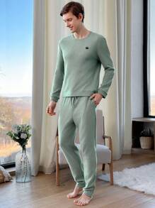 EURMUSE Cotton Men'S Ribbed Knit Homewear Set - Green - View 6