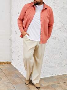 Manfinity Homme 男士大尺碼高彈休閒長袖牛仔襯衫