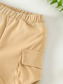 嬰兒男孩街風款字母有趣印花短袖t恤和短褲套裝,適用於春夏季 - 白色 - 查看 3