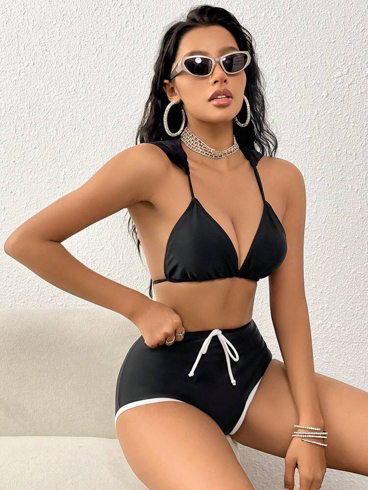 Women's Hooded Back Strap Separated Bikini Set Summer Beach
