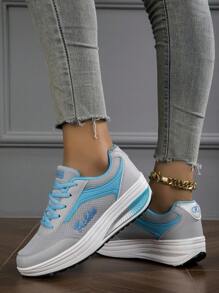 Women's Comfortable Lace-Up Gold Pattern Anti-Slip Wedge Sneakers - Grey - View 6