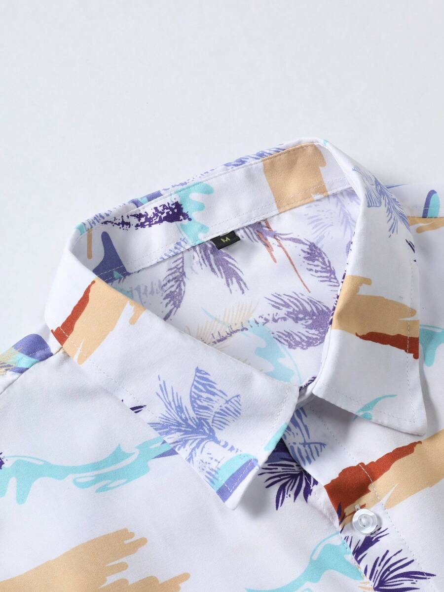 Men's Coconut Tree Printed Button Down Hawaiian Shirt SHEIN ASIA