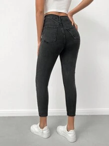 EURMUSE Casual Skinny Cropped Jeans - Grey - View 2