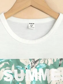 SHEIN 男童字母和热带印花短袖 T 恤和短裤度假休闲装 - 彩色 - 查看 3