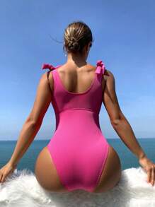 SHEIN Swim 女士连体泳衣（带肩带）嘉年华夏季 - 玫紅色 - 查看 2