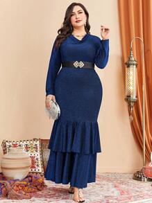Modelyn Plus Size Cowl Neck Fish Tail Hem Dress Without Waist Belt