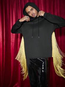 Manfinity VCAY Men's Loose Fit Knitted Drawstring Hoodie - Black - View 5