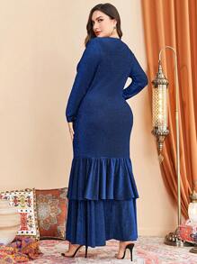 Modelyn Plus Size Cowl Neck Fish Tail Hem Dress Without Waist Belt