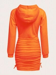 SHEIN 少女字母印花 Y2K 街头风学院风褶皱卫衣裙 - 橘色 - 查看 2