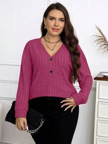 EMERY ROSE Plus Size Solid Color Ribbed Knit T-Shirt