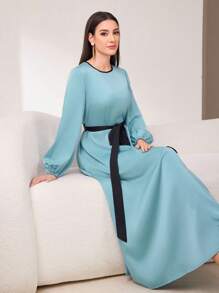 Seusyu Abito da donna in stile arabo con maniche lunghe a lanterna - Blu verde acqua - Visualizzare 6