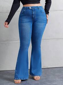 RueChic Women's Plus Size Bell Bottom Jeans - Dark Wash - View 5