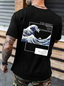 Men's Surfing Slogan Printed T-Shirt - Black - View 1