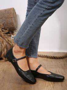 Vintage Style Mary Jane Shoes For Women, New Winter Korean Casual French Style Thick Heel