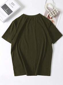 Calvaya Women's Plus Size English Letter Print Short Sleeve T-Shirt - Olive Green - View 2