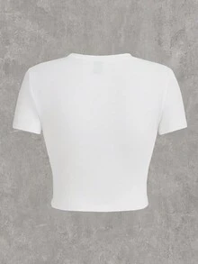 SHEIN EZwear 1pc Heart & Letter Print Plus Size Slim Fit Casual T-Shirt, Valentine's Day - White - View 2