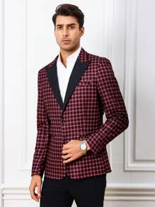 Manfinity Mode Men's Slim-fit Plaid Blazer - Red - View 4