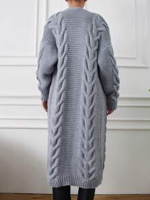 EURMUSE Women's Cable Knit Long Cardigan - Light Grey - View 2