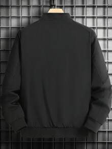 1件男士幾何圖案拉鍊輕便外套 - 黑色 - 查看 2