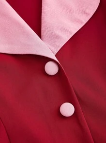 Vintamour Women's Vintage Color Block High Neck Dress - Burgundy - View 9