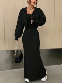 SHEIN EZwear Ladies' Two-piece Multicolor Jacket And Cami Dress Set