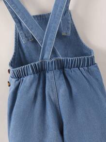 幼童女孩休閒舒適心形圖案牛仔背帶褲 - 淺色水洗藍 - 查看 5