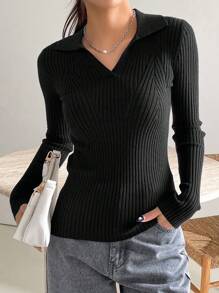 DAZY 女士修身長袖毛衣,立領設計 - 黑色 - 查看 5